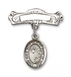 Pin Badge with Footprints Cross Charm and Arched Polished Engravable Badge Pin [BLBP1535]