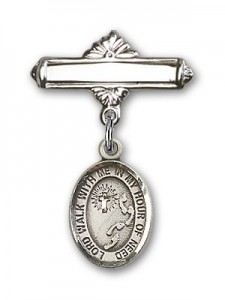 Pin Badge with Footprints Cross Charm and Polished Engravable Badge Pin [BLBP1533]
