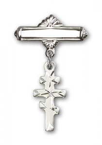 Pin Badge with Greek Orthadox Cross Charm and Polished Engravable Badge Pin [BLBP0237]