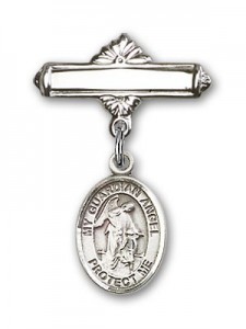 Pin Badge with Guardian Angel Charm and Polished Engravable Badge Pin [BLBP1085]