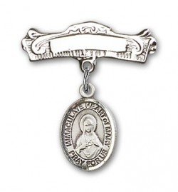 Pin Badge with Immaculate Heart of Mary Charm and Arched Polished Engravable Badge Pin [BLBP2191]