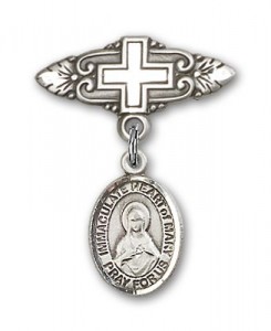 Pin Badge with Immaculate Heart of Mary Charm and Badge Pin with Cross [BLBP2190]