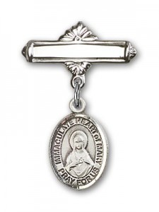 Pin Badge with Immaculate Heart of Mary Charm and Polished Engravable Badge Pin [BLBP2189]