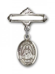 Pin Badge with Infant of Prague Charm and Polished Engravable Badge Pin [BLBP1330]