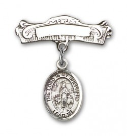 Pin Badge with Lord Is My Shepherd Charm and Arched Polished Engravable Badge Pin [BLBP1094]