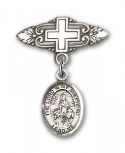 Pin Badge with Lord Is My Shepherd Charm and Badge Pin with Cross [BLBP1093]