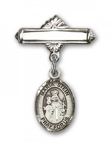 Pin Badge with Maria Stein Charm and Polished Engravable Badge Pin [BLBP1176]