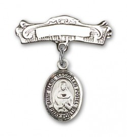 Pin Badge with Marie Magdalen Postel Charm and Arched Polished Engravable Badge Pin [BLBP1925]