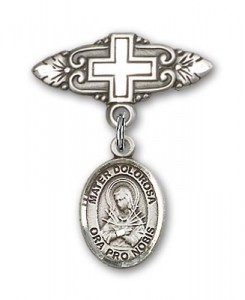 Pin Badge with Mater Dolorosa Charm and Badge Pin with Cross [BLBP1897]