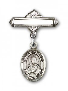 Pin Badge with Mater Dolorosa Charm and Polished Engravable Badge Pin [BLBP1896]