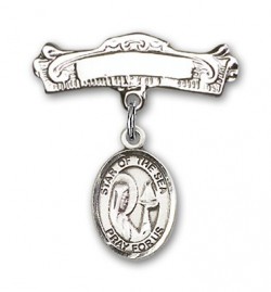 Pin Badge with Our Lady Star of the Sea Charm and Arched Polished Engravable Badge Pin [BLBP0968]
