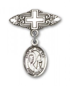 Pin Badge with Our Lady Star of the Sea Charm and Badge Pin with Cross [BLBP0967]
