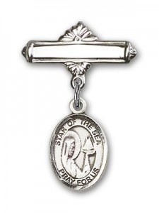 Pin Badge with Our Lady Star of the Sea Charm and Polished Engravable Badge Pin [BLBP0966]