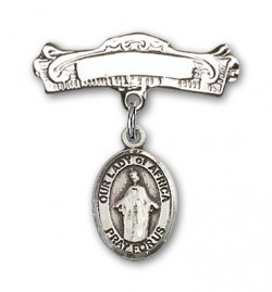 Pin Badge with Our Lady of Africa Charm and Arched Polished Engravable Badge Pin [BLBP1752]