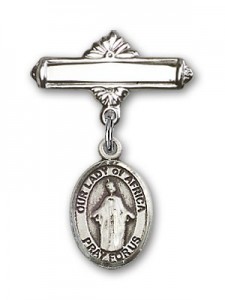 Pin Badge with Our Lady of Africa Charm and Polished Engravable Badge Pin [BLBP1750]