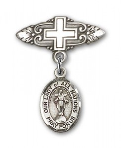 Pin Badge with Our Lady of All Nations Charm and Badge Pin with Cross [BLBP1569]