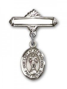 Pin Badge with Our Lady of All Nations Charm and Polished Engravable Badge Pin [BLBP1568]
