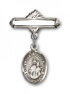 Pin Badge with Our Lady of Consolation Charm and Polished Engravable Badge Pin [BLBP1909]