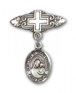 Pin Badge with Our Lady of Good Counsel Charm and Badge Pin with Cross [BLBP1876]