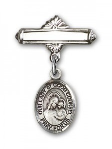 Pin Badge with Our Lady of Good Counsel Charm and Polished Engravable Badge Pin [BLBP1875]