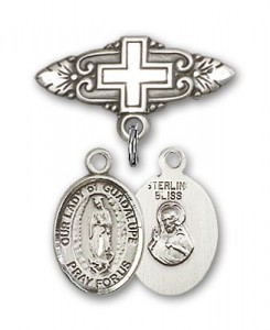 Pin Badge with Our Lady of Guadalupe Charm and Badge Pin with Cross [BLBP1324]