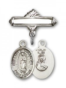 Pin Badge with Our Lady of Guadalupe Charm and Polished Engravable Badge Pin [BLBP1323]