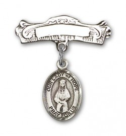 Pin Badge with Our Lady of Hope Charm and Arched Polished Engravable Badge Pin [BLBP1493]