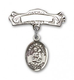Pin Badge with Our Lady of Knock Charm and Arched Polished Engravable Badge Pin [BLBP1598]