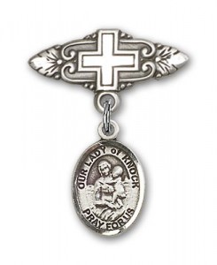 Pin Badge with Our Lady of Knock Charm and Badge Pin with Cross [BLBP1597]