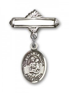 Pin Badge with Our Lady of Knock Charm and Polished Engravable Badge Pin [BLBP1596]