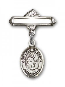 Pin Badge with Our Lady of Mercy Charm and Polished Engravable Badge Pin [BLBP1889]