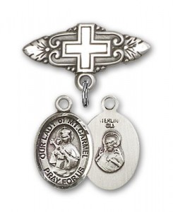 Pin Badge with Our Lady of Mount Carmel Charm and Badge Pin with Cross [BLBP1576]