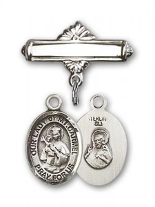 Pin Badge with Our Lady of Mount Carmel Charm and Polished Engravable Badge Pin [BLBP1575]