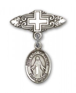 Pin Badge with Our Lady of Peace Charm and Badge Pin with Cross [BLBP1590]