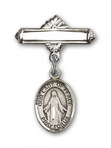 Pin Badge with Our Lady of Peace Charm and Polished Engravable Badge Pin [BLBP1589]