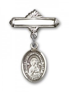 Pin Badge with Our Lady of Perpetual Help Charm and Polished Engravable Badge Pin [BLBP1435]