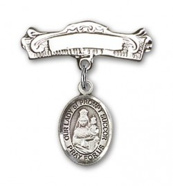 Pin Badge with Our Lady of Prompt Succor Charm and Arched Polished Engravable Badge Pin [BLBP1960]