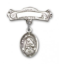 Pin Badge with Our Lady of Providence Charm and Arched Polished Engravable Badge Pin [BLBP0870]