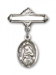 Pin Badge with Our Lady of Providence Charm and Polished Engravable Badge Pin [BLBP0868]