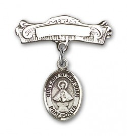 Pin Badge with Our Lady of San Juan Charm and Arched Polished Engravable Badge Pin [BLBP1717]