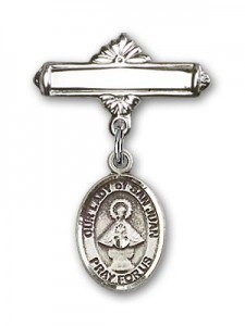 Pin Badge with Our Lady of San Juan Charm and Polished Engravable Badge Pin [BLBP1715]