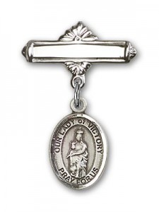 Pin Badge with Our Lady of Victory Charm and Polished Engravable Badge Pin [BLBP2007]