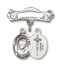 Pin Badge with Pope Benedict XVI Charm and Arched Polished Engravable Badge Pin [BLBP1521]