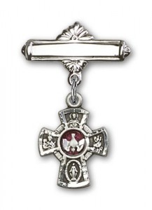 Pin Badge with Red 5-Way Charm and Polished Engravable Badge Pin [BLBP0133]