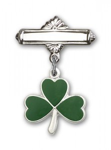 Pin Badge with Shamrock Charm and Polished Engravable Badge Pin [BLBP0202]