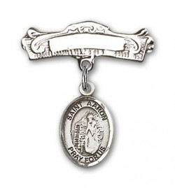 Pin Badge with St. Aaron Charm and Arched Polished Engravable Badge Pin [BLBP1654]
