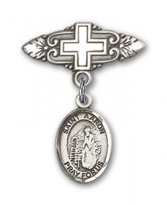 Pin Badge with St. Aaron Charm and Badge Pin with Cross [BLBP1653]