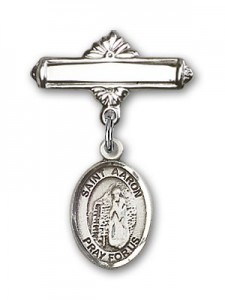 Pin Badge with St. Aaron Charm and Polished Engravable Badge Pin [BLBP1652]