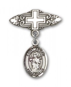 Pin Badge with St. Aedan of Ferns Charm and Badge Pin with Cross [BLBP1917]