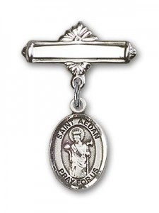 Pin Badge with St. Aedan of Ferns Charm and Polished Engravable Badge Pin [BLBP1916]